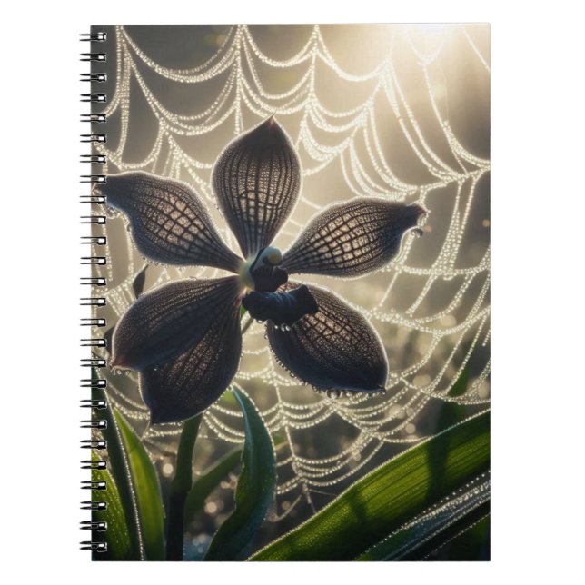 Svart Blommigt för orchid-Spindelnät Anteckningsbok (Framsidan)