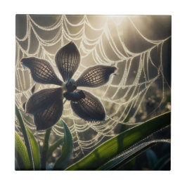 Svart Blommigt för orchid-Spindelnät Kakelplatta