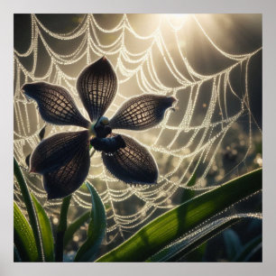 Svart Blommigt för orchid-Spindelnät Poster