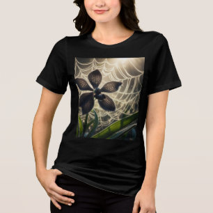 Svart Blommigt för orchid-Spindelnät T Shirt