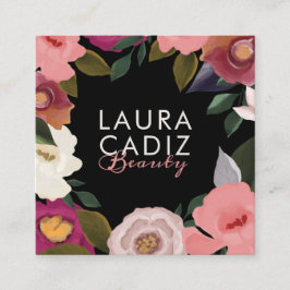 Svart Blommigt för vattenfärgsarrangemang för mood Fyrkantigt Visitkort