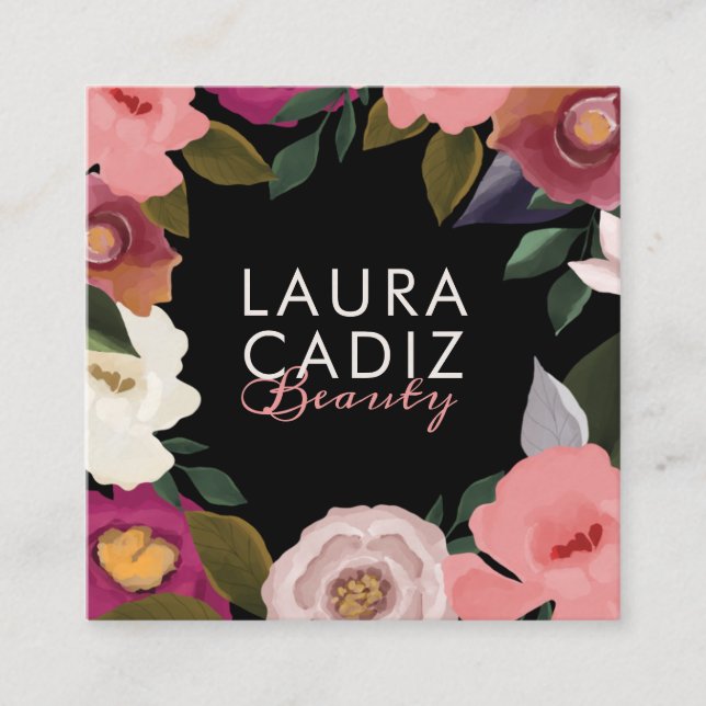Svart Blommigt för vattenfärgsarrangemang för mood Fyrkantigt Visitkort (Framsida)