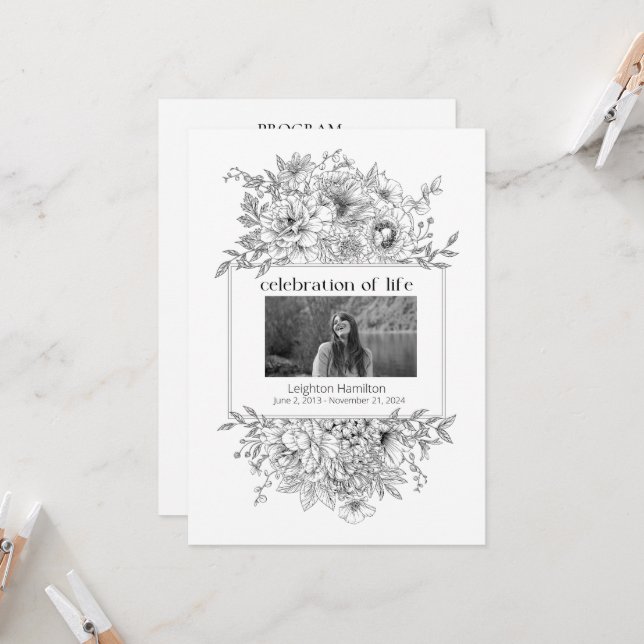 Svart Blommigt - fotolörelsprogram Inbjudningar (Fram/Back In Situ)