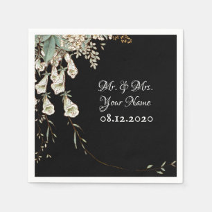 Svart Blommigt Garland Script Elegant bröllop Pappersservett