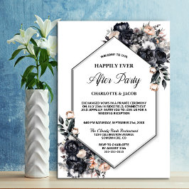 Svart Blommigt Geometric Elopement bröllopsmottagn Inbjudningar