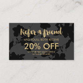 Svart Blommigt-Guld-referenskort för-text Rabattkort