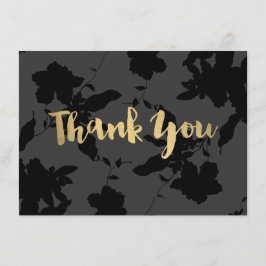 Svart Blommigt Guld-text - tackkort Anteckningskort