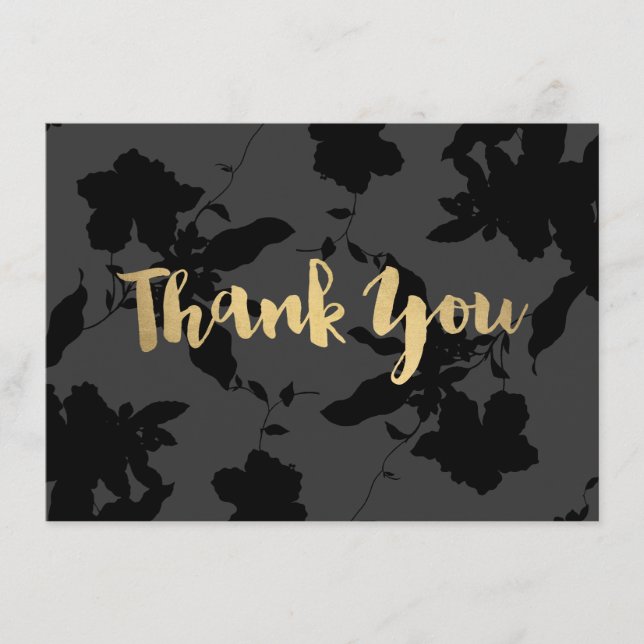 Svart Blommigt Guld-text - tackkort Anteckningskort (Framsida)