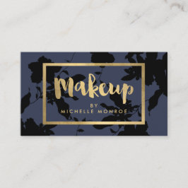 Svart Blommigt Guld-textmakeup-artist Blue Visitkort