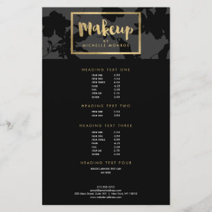 Svart Blommigt Guld-textmakeup-artist Flygblad