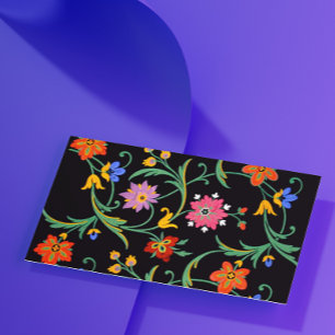 Svart Blommigt i flera Färger Visitkort