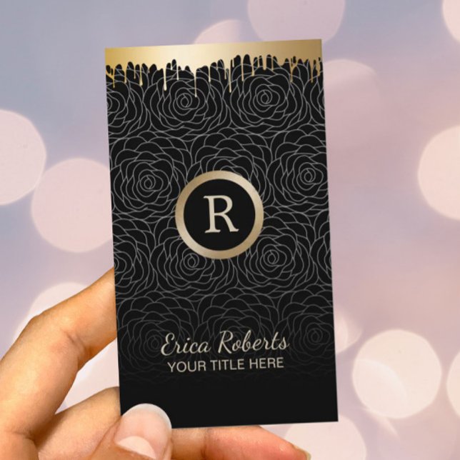 Svart Blommigt i Makeup Artist Modern Guld Drives Visitkort (Skapare uppladdad)