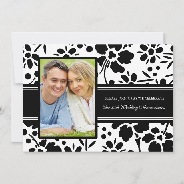 Svart Blommigt - inbjudan 25-årsjubileum (Framsida)