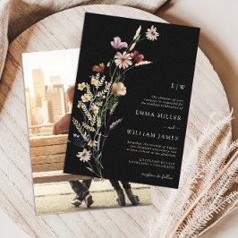 Svart Blommigt - inbjudan till fotobröllop