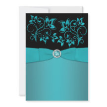 Svart Blommigt - juveled Bröllopinbjudan