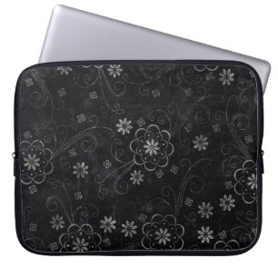Svart Blommigt Laptop sleeve Skyddande Fodral