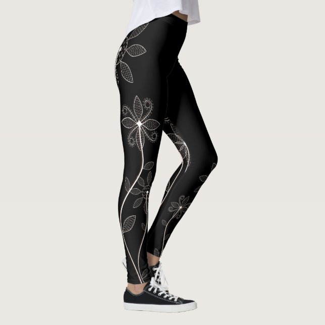 Svart Blommigt Leggings (Höger)