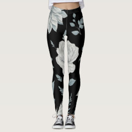 Svart Blommigt Leggings