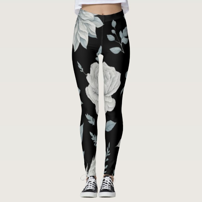 Svart Blommigt Leggings (Framsida)
