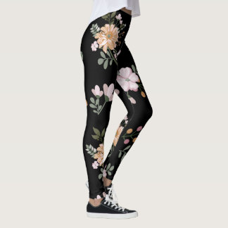 Svart Blommigt Leggings