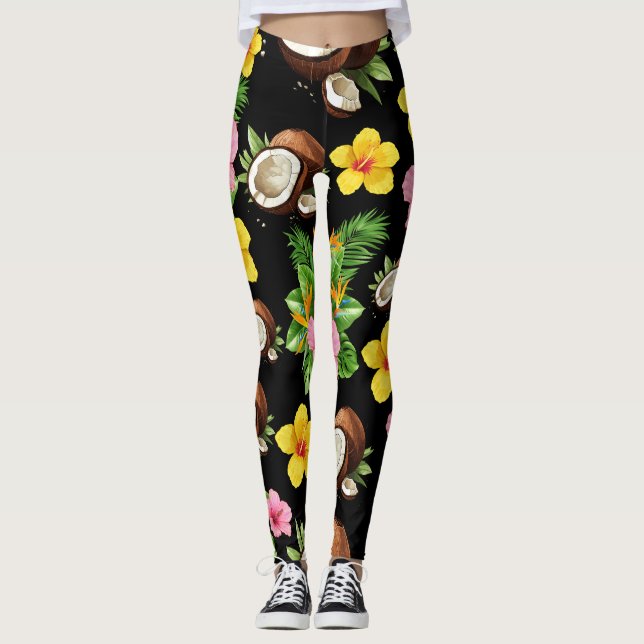 Svart Blommigt Leggings (Framsida)