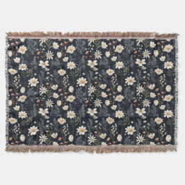 Svart blommigt med beige och orange filt