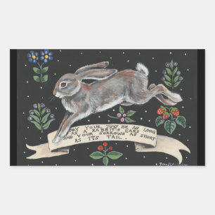 Svart Blommigt med Rabbit Hare inspirational Stick Rektangulärt Klistermärke