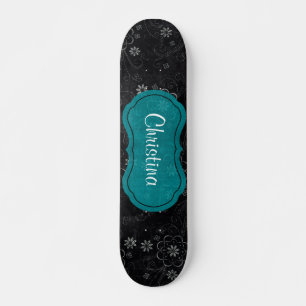 Svart Blommigt Mini Skateboard