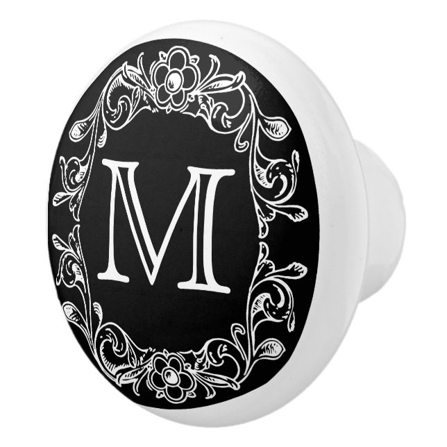 Svart Blommigt Monogrammad Knopp (Höger)