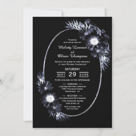 Svart Blommigt Oval-bröllopsinbjudan Inbjudningar