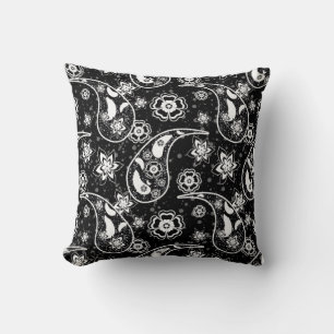 Svart Blommigt Paisley Illustration Mönster Design Kudde