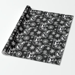 Svart Blommigt Paisley Illustration Mönster Design Presentpapper