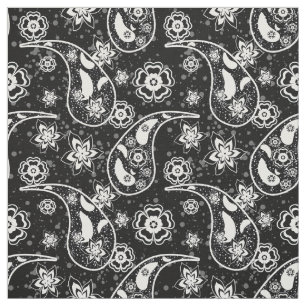 Svart Blommigt Paisley Mönster Design Textile Tyg