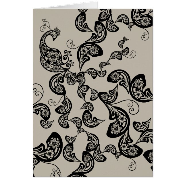 Svart Blommigt Peacock Deco Art-mappat kort (Framsidan)
