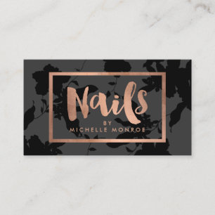 Svart Blommigt Ro Guld Text Nail Salon Visitkort
