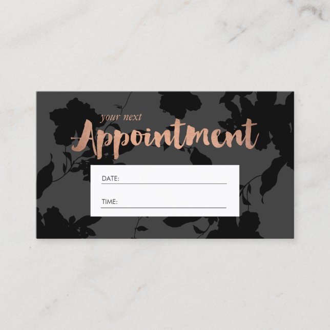 Svart Blommigt Ro Guld-text Salon Möte Tidsbeställning Kort (Framsida)