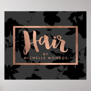 Svart Blommigt Ro Guld texthårslista Poster