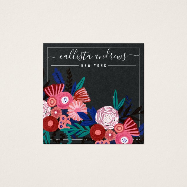Svart Blommigt-Rosa, kursivt Visning för avläsning Fyrkantigt Visitkort (Framsida)