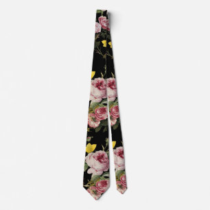 Svart Blommigt rosa ros OCH GULT BUTTERFLIES Slips