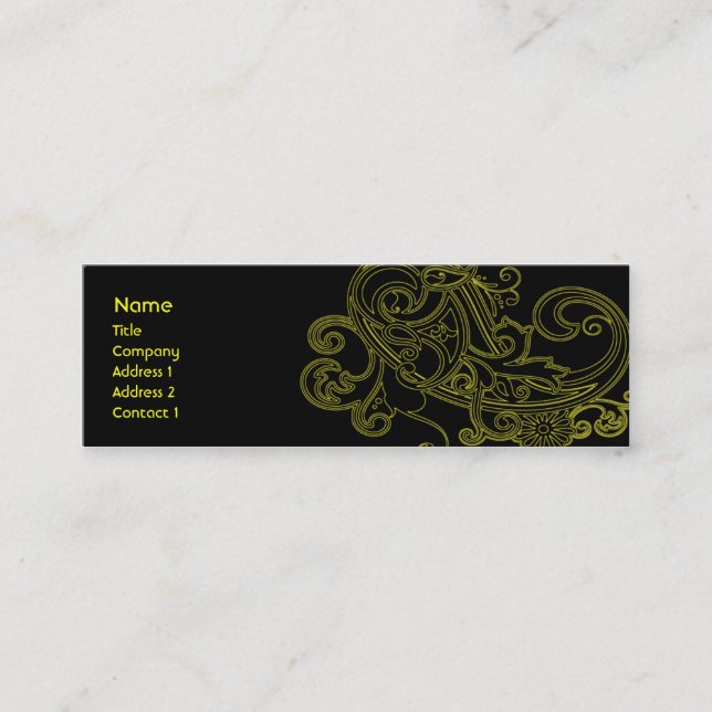 Svart blommigt - smala mini visitkort (Framsida)