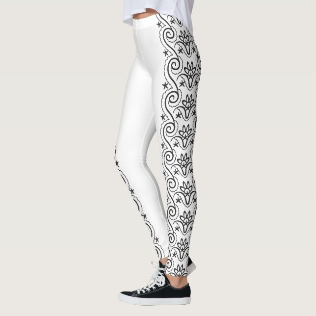 Svart Blommigt Swirls Leggings (Vänster)