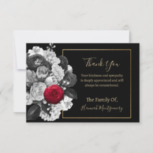 Svart Blommigt Sympathy Note Card (röd ros) Anteckningskort