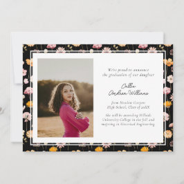 Svart Blommigt Watercolor Wildblommor Studenten Meddelande