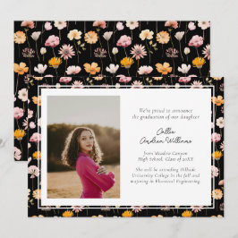 Svart Blommigt Watercolor Wildblommor Studenten Meddelande