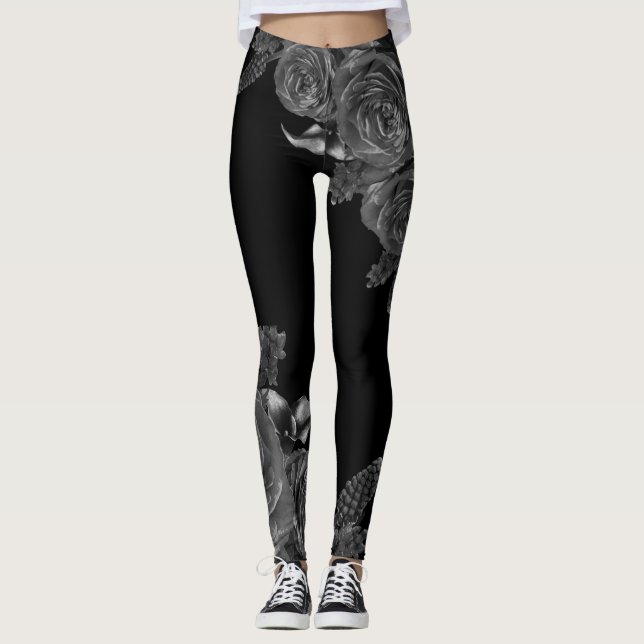Svart blommor leggings (Framsida)