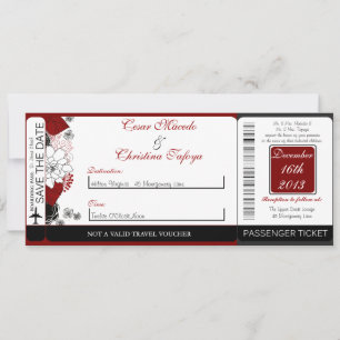 Svart blommor Red Boarding Pass Wedding bjudande Inbjudningar