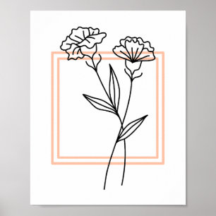 Svart blomskontur med persikokonst Ram Art Poster