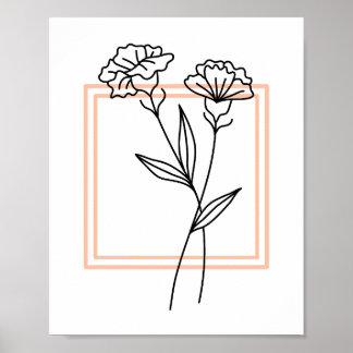 Svart blomskontur med persikokonst Ram Art Poster