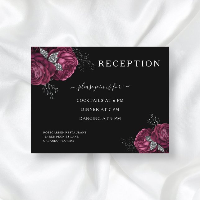 Svart blomster burgunderfärgade peonior bröllopsmo tilläggskort (Skapare uppladdad)