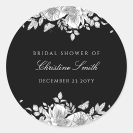 Svart blomster linjekonst Bröllopsfest Runt Klistermärke
